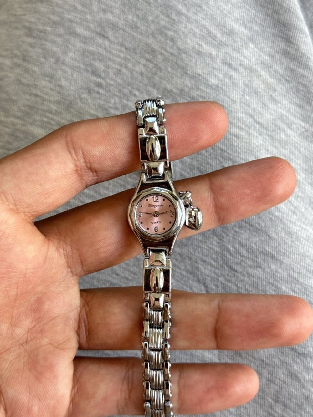 Coquette Pink Dial Silver Link Charm Watch Kawaii Y2K Girly OS